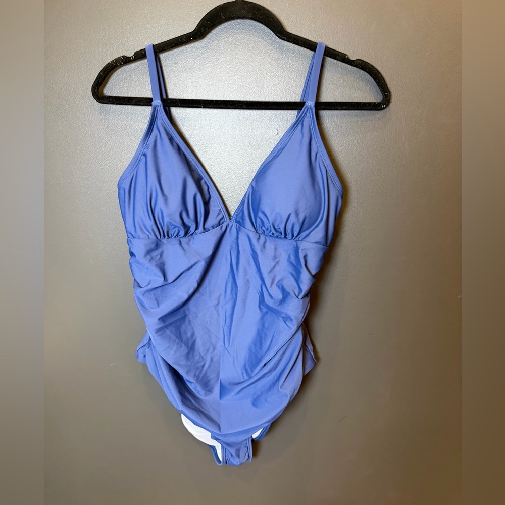 CUPSHE NWT Blue One-Piece Swimsuit | V-Neck Ruched Tummy Control Bathing Suit